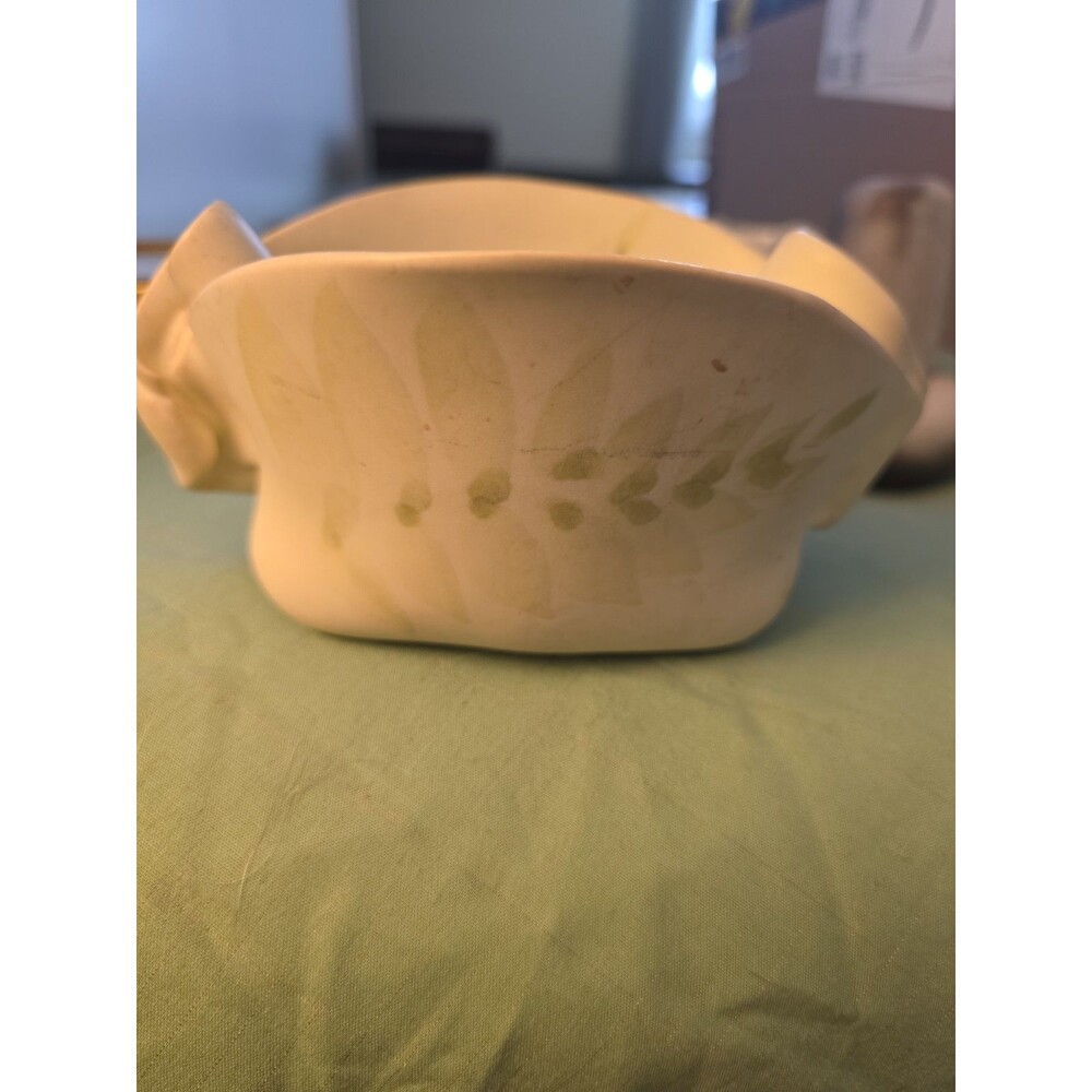 Hilborn Pottery Pinched Pot Bowl Planter Green Fern Leaf signed